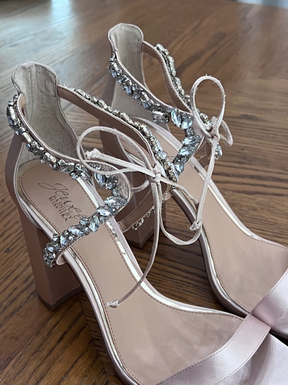 Badgley Mischka Champagne Rhinestone Heel Sandals - Picture 2 of 7